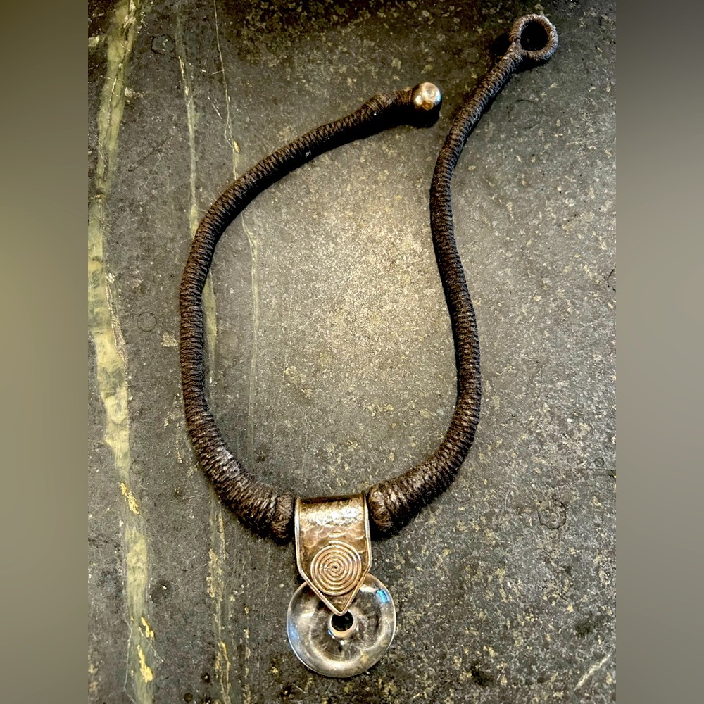 Handmade Black Cord Necklace with Silver Pendant